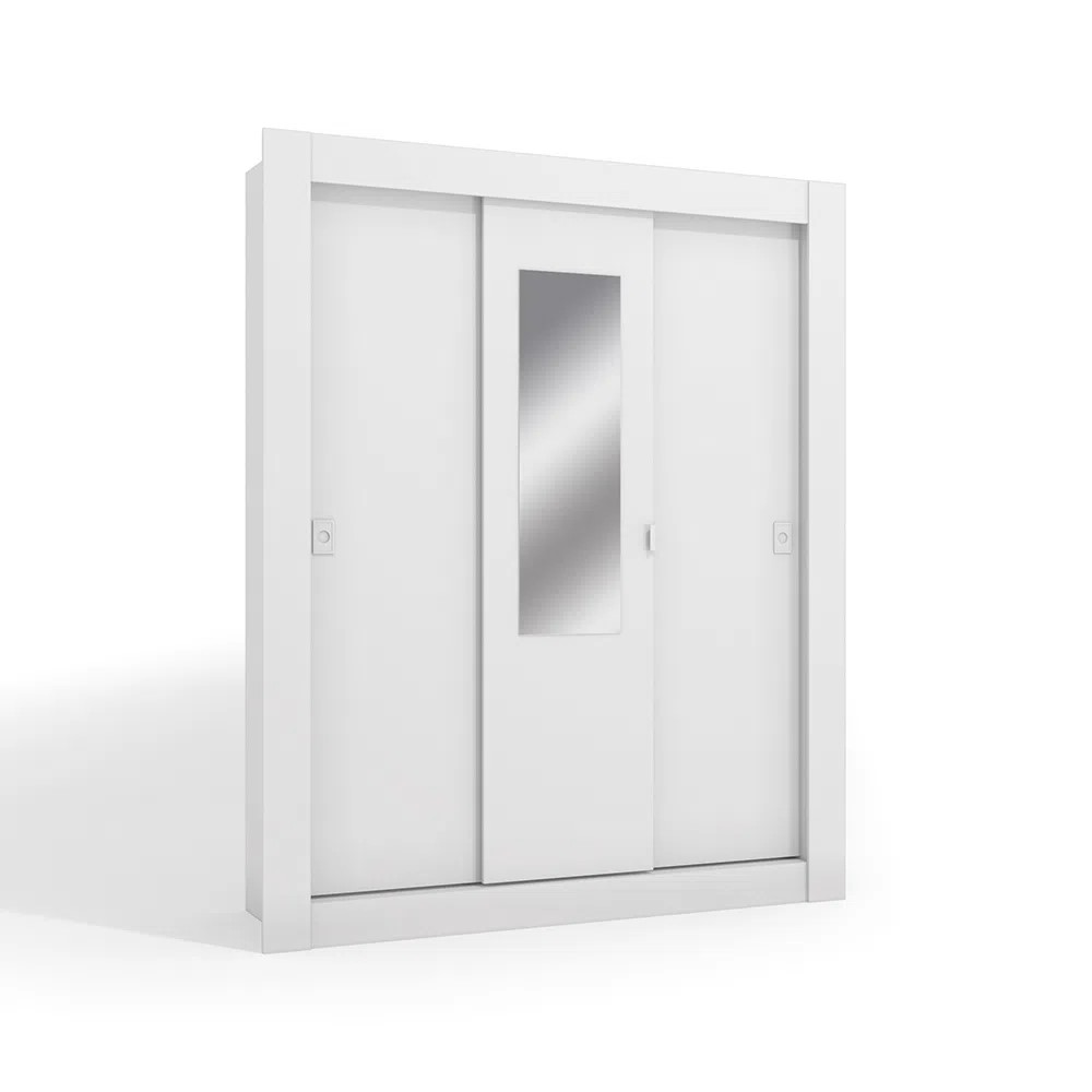 imagem de Guarda-Roupa Casal Kappesberg 3 Portas de Correr com Espelho 2 Gavetas Branco - H563C-BR